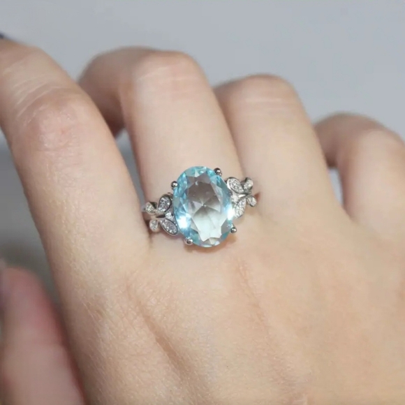 Butterfly 5 carat Aquamarine Ring 925 silver Nwt - Picture 6 of 12